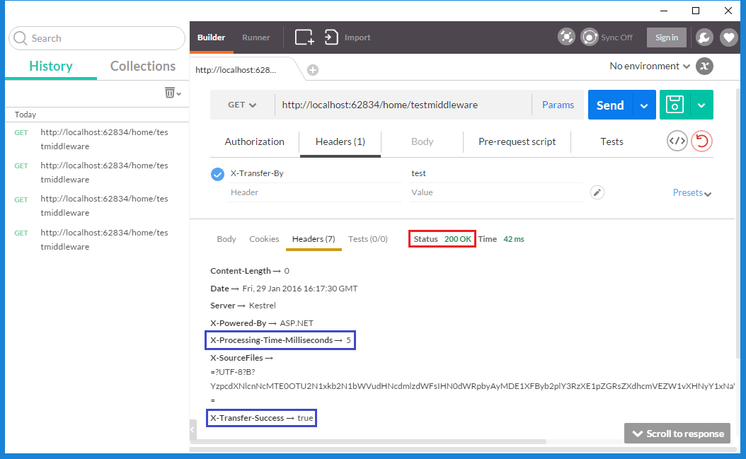 A Postman response, showing status code 200 OK and including 