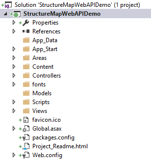 A screenshot of the initial layout of the Web API project
